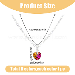 6 Uds. Juego de collares con colgante de corazón de vidrio de 6 estilos con cadenas de latón&nbsp;NJEW-AB00021