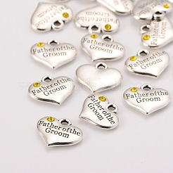 Antico tono argento tema di nozze cuore stile tibetano con il padre dei charms di strass sposo&nbsp;LS-TIBEP-N005-13B