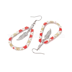 Orecchini a cerchio con perline di vetro e acciaio inossidabile 304 per donna&nbsp;EJEW-MZ00397-02