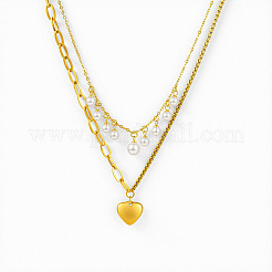 Colliers à double rangée avec pendentif en acier inoxydable 304 et perle en plastique&nbsp;WG570D5-01