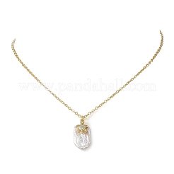 Halskette mit rechteckigem Anhänger aus natürlicher barocker Keshi-Perle und mikropavé-gefassten Zirkonia in Seestern-/Schildkrötenform aus Messing&nbsp;NJEW-JN06339