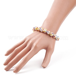 Bracciale elasticizzato con perline rotonde a lampwork con motivo a punti per le donne&nbsp;BJEW-JB08225