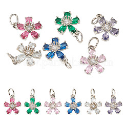 6pcs 6 colores latón micro pave colgantes de circonita cúbica&nbsp;KK-TA0002-10P