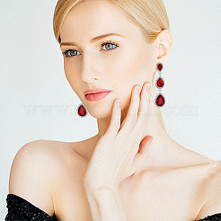 3 paire de boucles d'oreilles pendantes en forme de larme en verre bicolore avec strass&nbsp;EJEW-AN0003-98