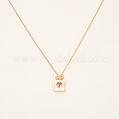 Collane con ciondolo a forma di flacone di profumo a forma di cuore in ottone con pavé di zirconi cubici trasparenti e rosa e olio di sehll naturale&nbsp;WGADA0A-01