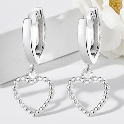 Boucles d'oreilles pendantes en forme de cœur creux argenté s925&nbsp;FJ4331-2