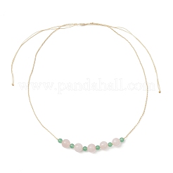 Verstellbare gefärbte natürliche malaysische Jade & Rosenquarz runde Perlen geflochtene Halsketten&nbsp;NJEW-JN05324