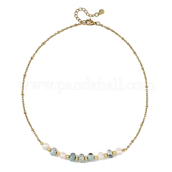 Collares redondos de larimar natural y perlas cultivadas de agua dulce con cadenas satélite de acero inoxidable 304.&nbsp;NJEW-JN06641