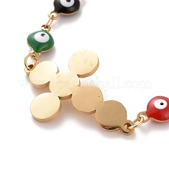 Bracciale a maglie in acciaio inossidabile 304 con placcatura sotto vuoto in PVD e catene colorate in smalto anti-malocchio per donna&nbsp;BJEW-B062-07G