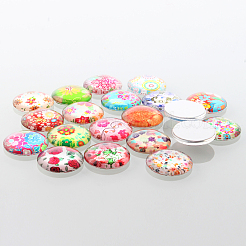 Cabochons di vetro con disegno fiore mezzotondo &nbsp;X-GGLA-A002-16mm-UU