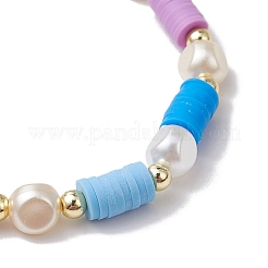 4 bracelet extensible en perles rondes plates en argile polymère de 4 couleurs pour femmes&nbsp;BJEW-JB11647