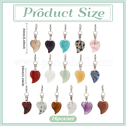 16 colgante decorativo de piedra mixta natural y sintética con forma de corazón.&nbsp;HJEW-PH02372