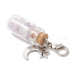 Pendentif décoratif en forme de bouteille à souhaits en verre avec éclats de pierres précieuses naturelles et synthétiques de chakra&nbsp;HJEW-JM03309