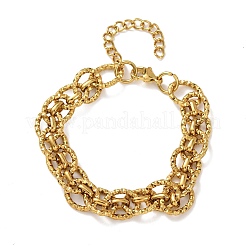 Pulseras de cadena de eslabones ovalados de acero inoxidable 304 martillado para mujer&nbsp;BJEW-F536-03G