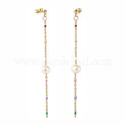 Boucles d'oreilles pendantes à longue chaîne en perles naturelles pour femmes&nbsp;EJEW-JE04820