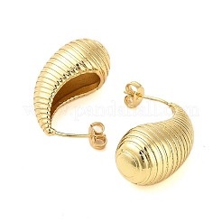 Boucles d'oreilles en laiton en forme de larme rainurée pour femmes&nbsp;EJEW-B053-01G-01