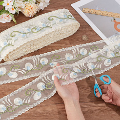 10 Yards elastisches Spitzenband aus Polyester mit Blumenstickerei&nbsp;OCOR-NB0002-14B