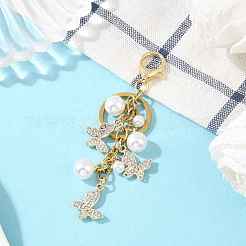 Farfalla in lega di strass con decorazioni pendenti in perle di plastica ABS&nbsp;KEYC-YW00223