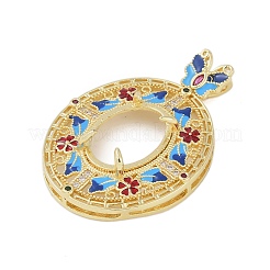 Messing Micro Pave Zirkonia Öltropfen Anhänger Cabochon Fassungen&nbsp;KK-U026-19G