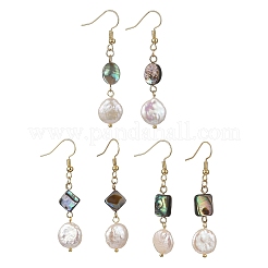 Geometrische Ohrhänger aus Abalone-/Paua-Muschel und natürlicher Keshi-Perle für Damen&nbsp;EJEW-JE07338