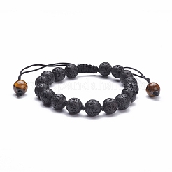 Ensemble de bracelets de perles tressées rondes en œil de tigre naturel et roche de lave de 8 mm&nbsp;BJEW-JB07083