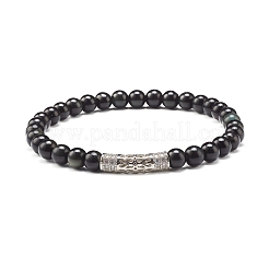 Set di bracciali elastici con perline rotonde di ossidiana naturale&nbsp;BJEW-JB06980-04