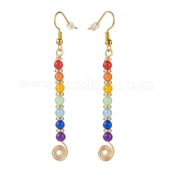 Boucles d'oreilles pendantes longues perles rondes en jade naturel de Malaisie&nbsp;EJEW-JE04702