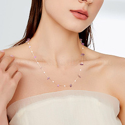 2 m lange Ketten aus natürlichen Amethystsplittern und Perlenimitationen aus ABS-Kunststoff&nbsp;CHC-TA0001-25