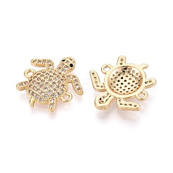 Breloques connecteurs en laiton micro pavé en zircone cubique transparente et noire avec maillons tortue&nbsp;KK-T074-124G