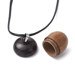 Collar con colgante de medallón de madera en forma de bellota con cordones encerados&nbsp;NJEW-JN04485