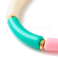 Bracciale elasticizzato con perline tubolari color caramello&nbsp;BJEW-JB07298-02
