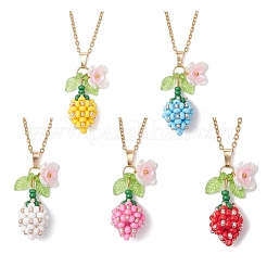 Collane con catena in acciaio inossidabile 304 con ciondolo a forma di fiore con perline di vetro e perle finte&nbsp;NJEW-MZ00115