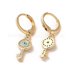 Chiave con malocchio orecchini pendenti a monachella in vero ottone placcato oro 18k&nbsp;EJEW-Q797-03G-03
