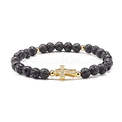 Set di braccialetti elastici con perline rotonde in howlite naturale e roccia lavica&nbsp;BJEW-JB06982-02