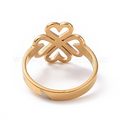 Bague en acier inoxydable avec placage ionique (IP) 201 en forme de trèfle&nbsp;RJEW-J051-01G