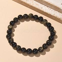 Natürliche golden glänzende Obsidian Perlen Stretch Armbänder&nbsp;BJEW-K212-B-020