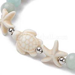 Gefärbte synthetische türkisfarbene Schildkröten- und Seestern-Perlenarmbänder&nbsp;BJEW-JB10062-02