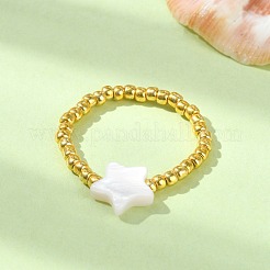 Anello da dito in stile conchiglia naturale e perline intrecciate con semi rotondi toho&nbsp;RJEW-JR00599-04
