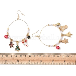 Boucles d'oreilles pendantes en alliage émaillé sur le thème de Noël&nbsp;LS-EJEW-B068-01G-01