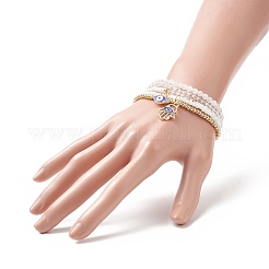 Juego de pulseras elásticas con cuentas de vidrio y jade blanco natural de 4 pieza y 4 estilos&nbsp;BJEW-JB09227
