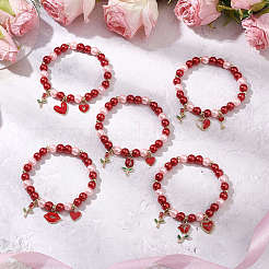 Stretch-Armbänder mit Glasperlen zum Valentinstag für Damen&nbsp;BJEW-JB11441