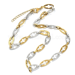 Collares ovalados huecos de acero inoxidable 304 de dos tonos con cadena de eslabones cruzados.&nbsp;NJEW-JN06137