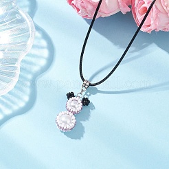 Collane con perline di vetro e perle di vetro rotonde a forma di orso con cordino di cotone cerato per donne e uomini&nbsp;NJEW-MZ00126