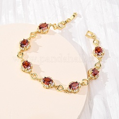 Herz- und ovalförmige Gliederarmbänder aus Messing mit Mikropavé-Fassung aus Zirkonia für Damen&nbsp;BJEW-A163-03G-02