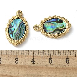 Ovale Anhänger aus Edelstahl 304 mit natürlicher Muschel&nbsp;STAS-U037-01G-01