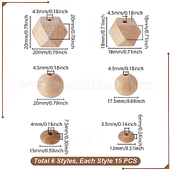 90 Stück 6 Stile unbehandelte europäische Holzperlen&nbsp;WOOD-GA0001-85
