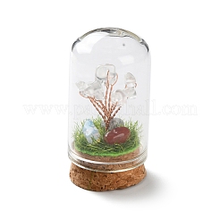 Albero dei soldi con scaglie di pietre preziose miste naturali in vasi di vetro a cupola con decorazioni espositive di base in legno&nbsp;DJEW-K030-02