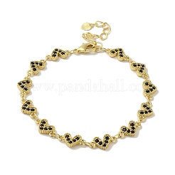 Braccialetti da donna con catena a maglie a forma di cuore in ottone placcato con micro pavè di zirconi cubici&nbsp;BJEW-P323-09G