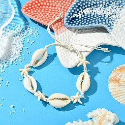 Armbänder aus geflochtenen Perlen aus natürlichen Muscheln und synthetischen türkisfarbenen Seesternen&nbsp;BJEW-JB10081