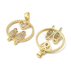 Pendenti in ottone con micro pavé di zirconi cubici a forma di uccello con cuore&nbsp;KK-M325-17C-G